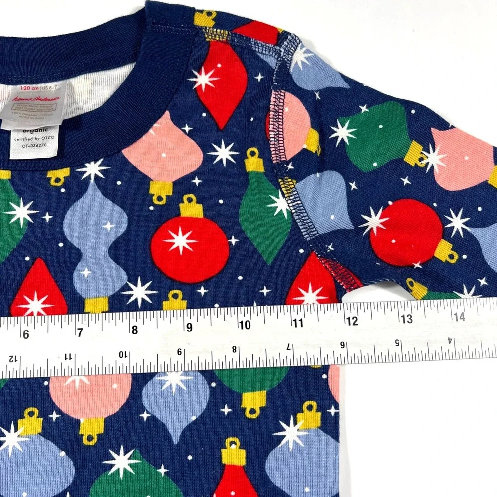 Hanna Andersson Kids 6-7 Shiny Bright Ornaments Organic Cotton Pajamas Navy Blue
